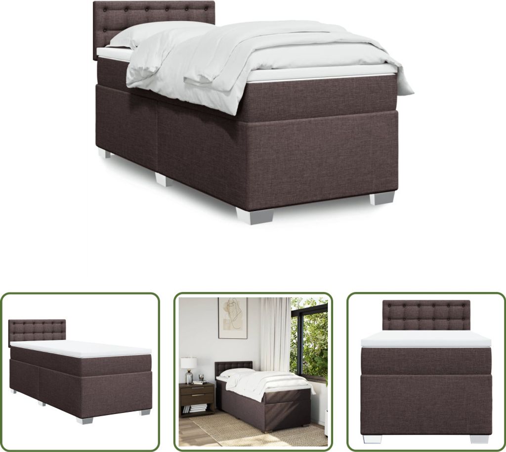 The Living Store Boxspringbett mit Matratze Dunkelbraun 90x200 cm Stoff