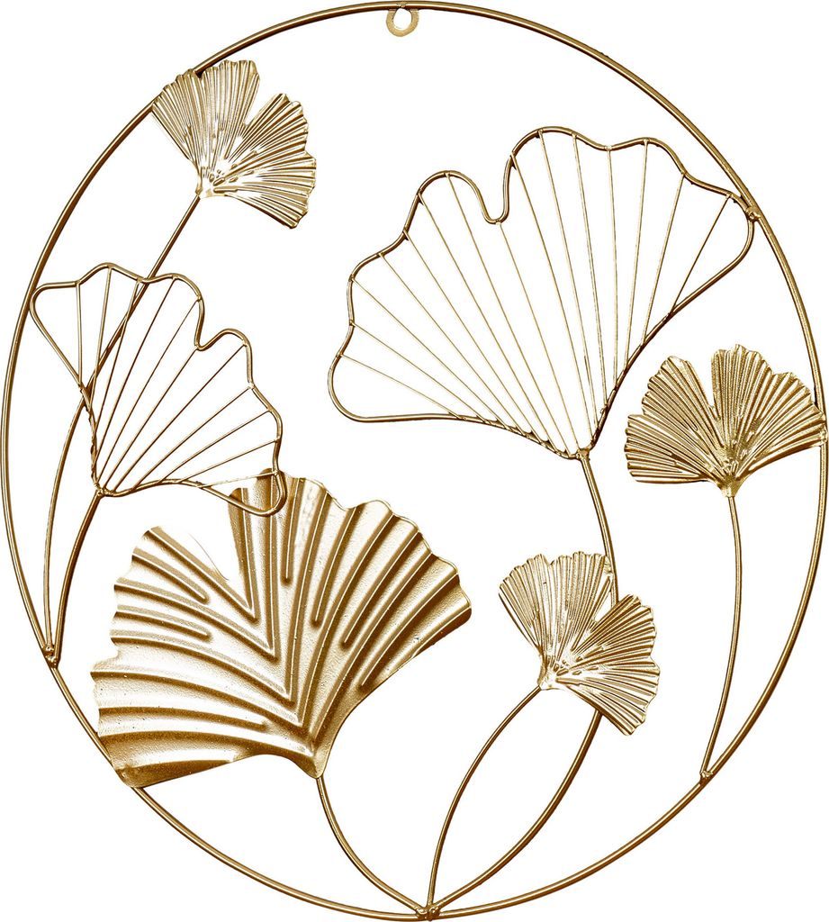Wandbild Ø40cm Ginkgo Gold Metall Wanddeko Wandhänger Dekoration Wandobjekt Deko