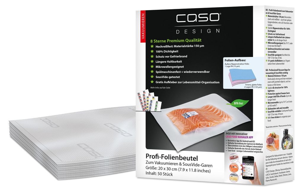 Profesjonalne worki foliowe CASO 20x30cm, 50 sztuk, bardzo Zdjęcie produktu 