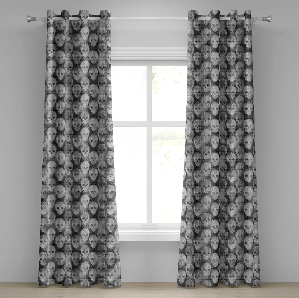 Rideau à œillets motif Crâne avec finitions Zigzag en Noir et Blanc