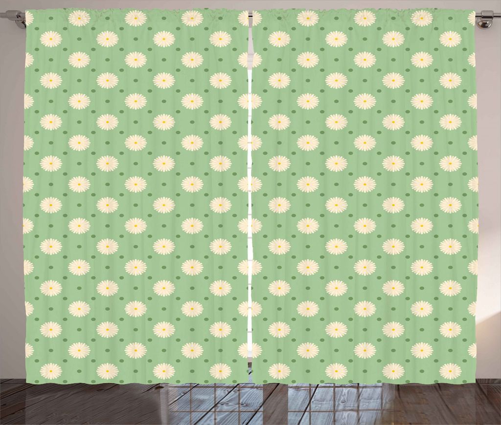 ABAKUHAUS Floral Rustikaler Vorhang, Frühling Pflanzen Yard, Wohnzimmer Universalband Gardinen mit Schlaufen und Haken, 280 x 245 cm, Hellgrün Cr...