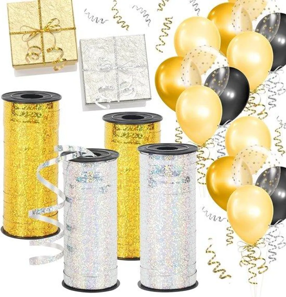 Ruban polyester métallisé or et argent 91 mètres haute brillance Noël