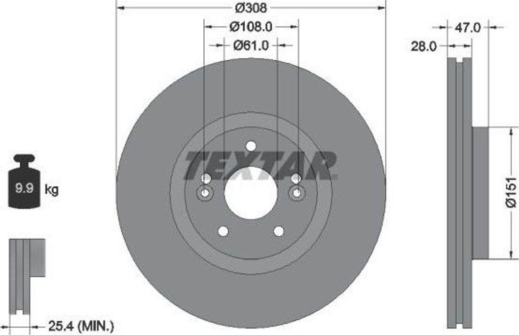 TEXTAR 92157700 Bremsscheibe OE 7701206831 kompatibel mit Laguna