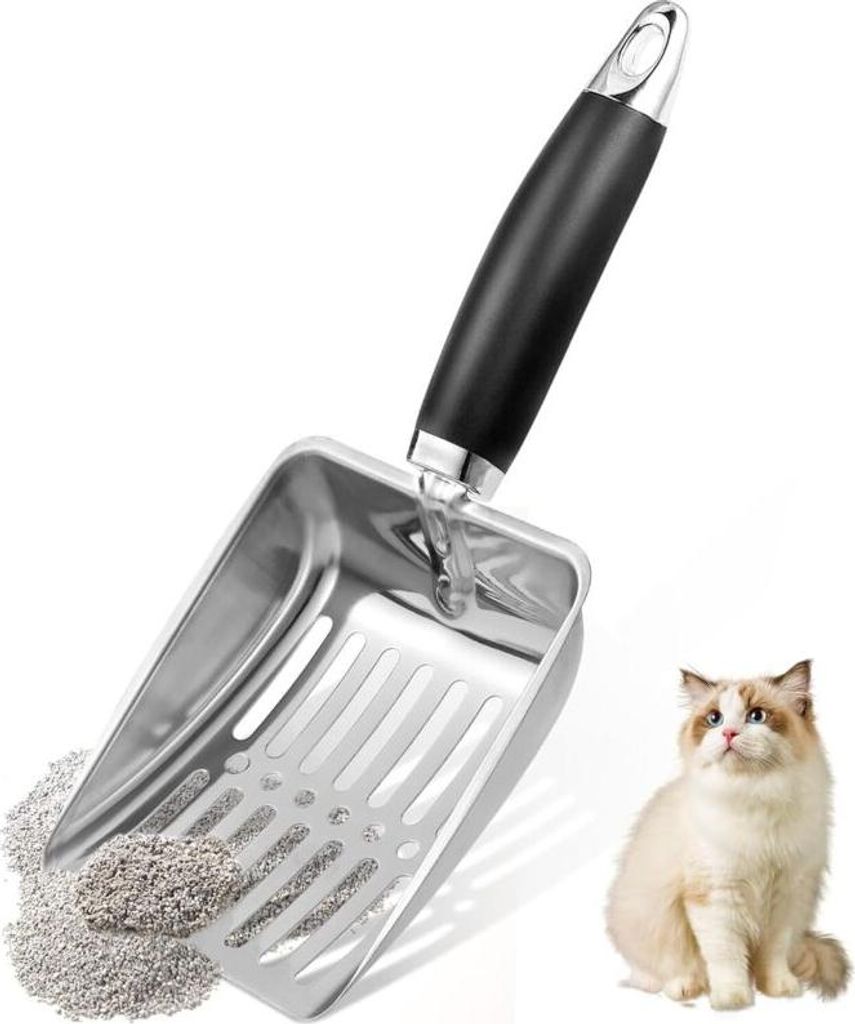 Katzenstreuschaufel aus Edelstahl, robuste Netzschaufel, Produktbild 