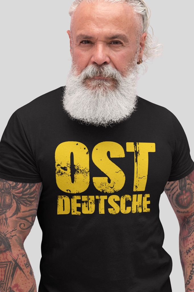 Herren T-Shirt "Ostdeutsche" Funshirt Shirt Lustig DDR Ostdeutschland Schwarz/Gelb M