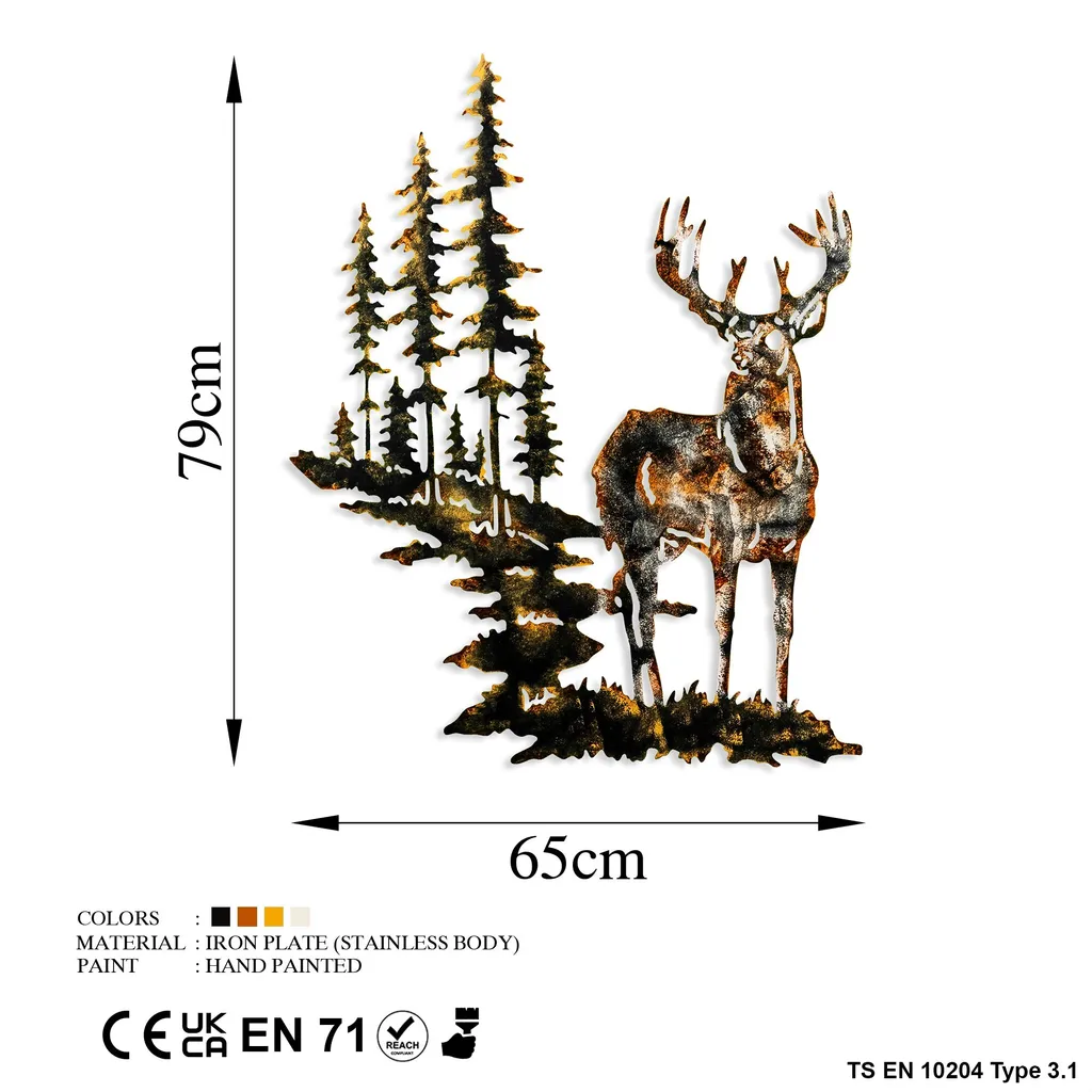 Targa Rotonda Da Parete Con Cervo E Ghirlanda Invernale – Metallo Vintage 30x30 Cm, Decorazione Rustica Natale
