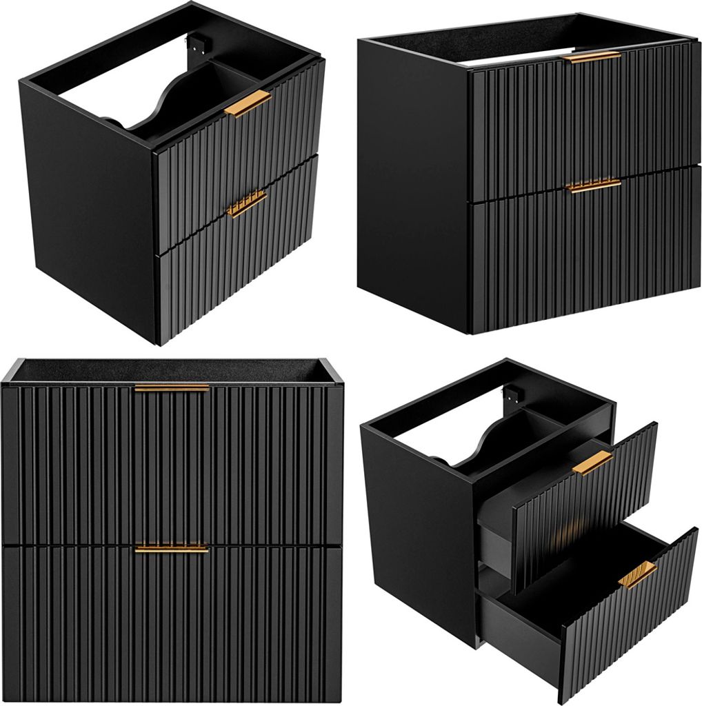 Badmöbel Waschtisch Set Unterschrank ADELAIDE-56-BLACK matt Produktbild 3
