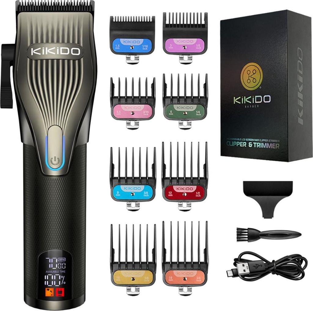 INF Professionelle LCD Haarschneidemaschine für Fade-Haarschnitte mit 9 Zubehör