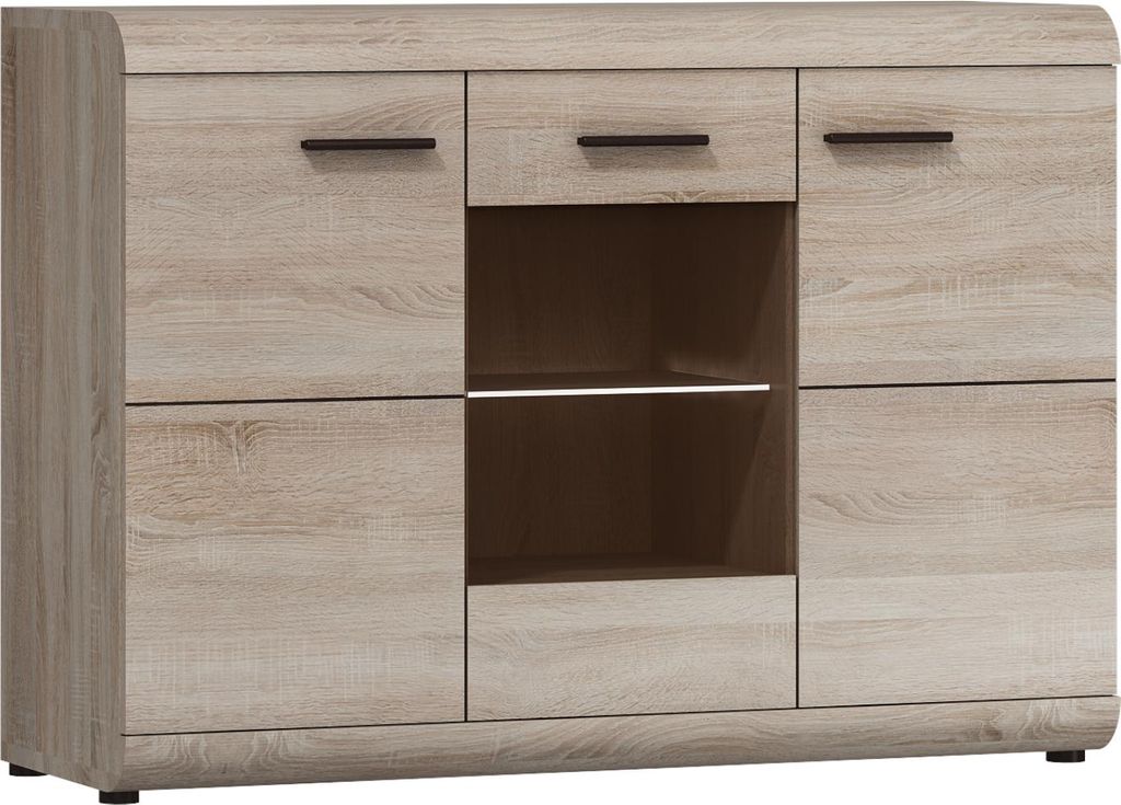 Kommode LYNGDAL KOM1 - Eiche Sonoma - Verglast - Breite 120 cm, Höhe 87 cm, Tiefe 42 cm