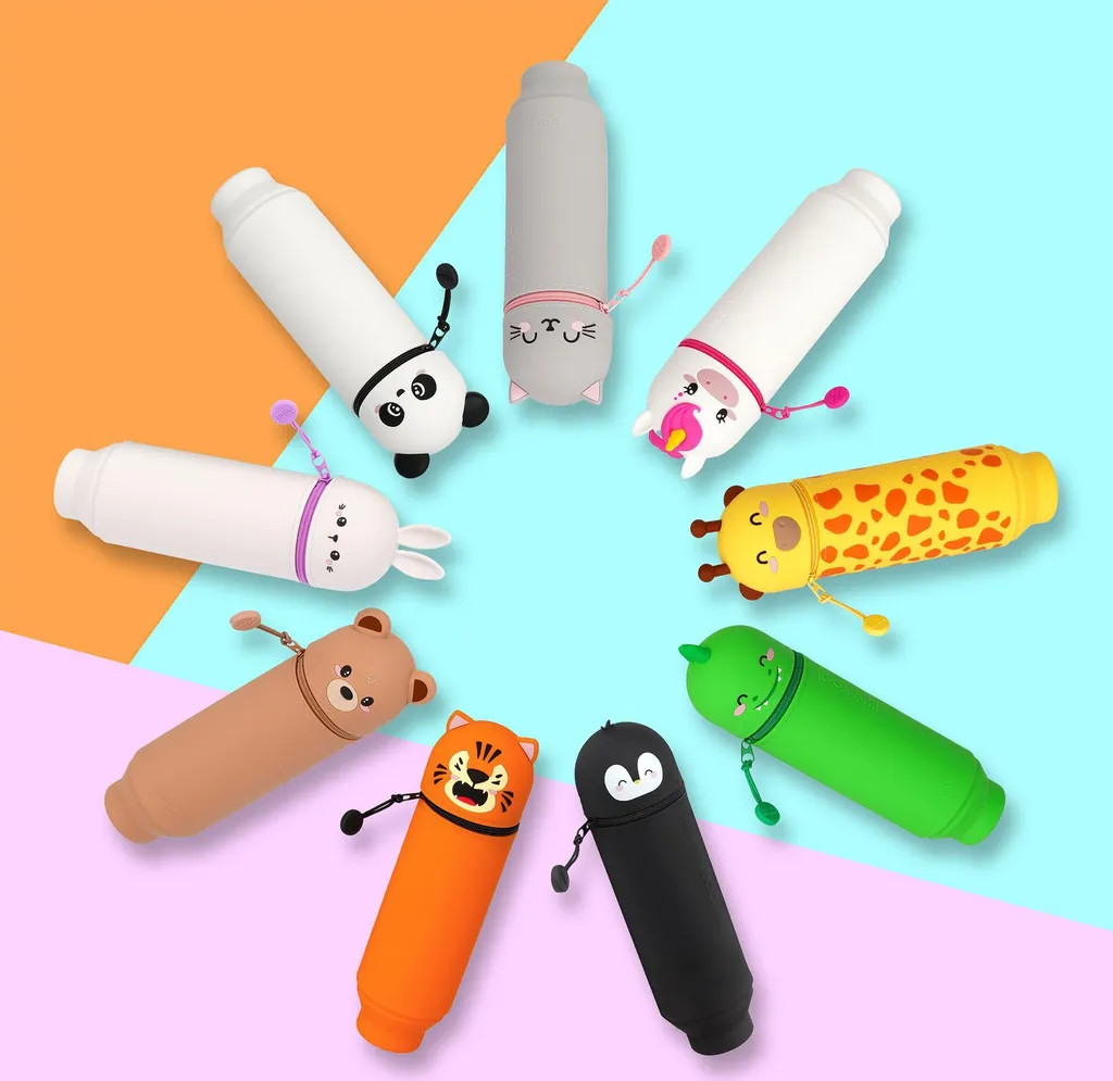 Astuccio Portapenne 2 In 1 In Silicone Morbido A Forma Di Gattino, Per Scuola E Ufficio, Diametro 6,5 Cm, Altezza 19 Cm