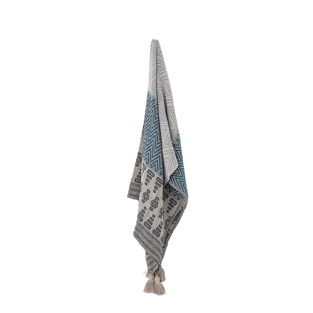 Couverture Bleue Milas Bloomingville en Coton Recyclé Doux et Durable