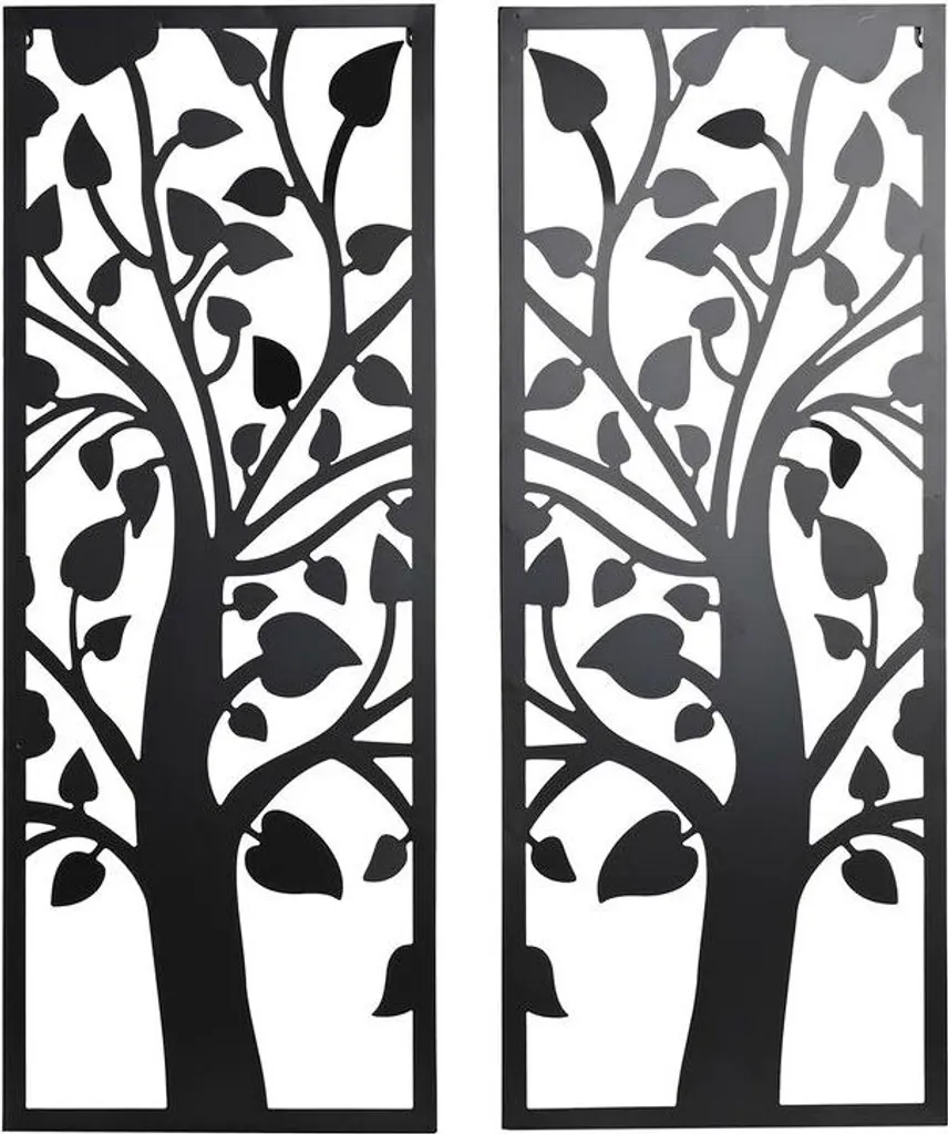 Panneau Décoratif Mural Arbre de Vie en Métal Shabby Chic - Lot de 2 Unités