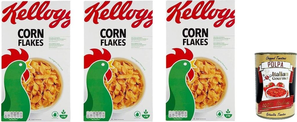 Corn Flakes Knusprige goldene und leckere ohne Palmöl ohne Farbstoffe ohne künstliche Aromen 3x 500g + Italian Gourmet polpa 400g