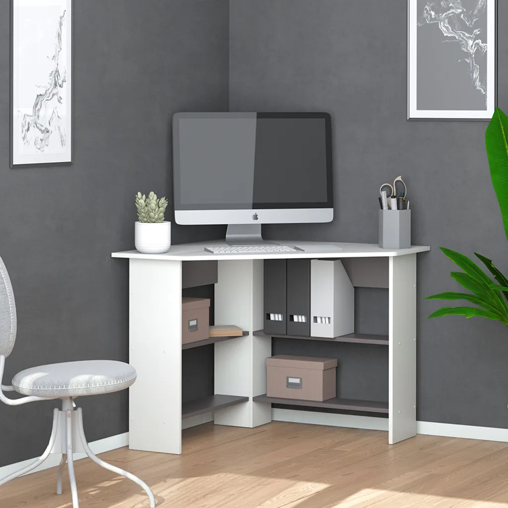 Bureau d'Angle Vicco Arion Blanc 90cm avec Plateau Robuste et Durable - 4