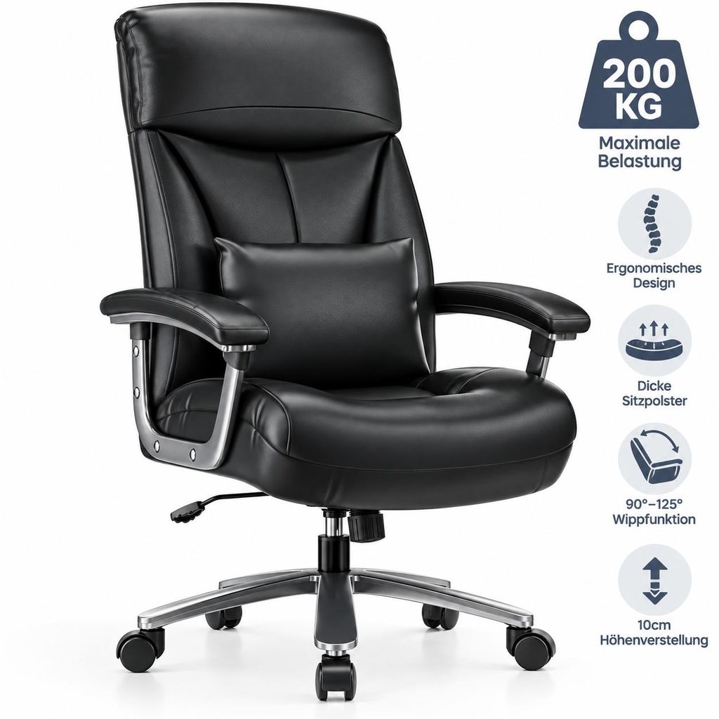 CRELIV -XXL Bürostuhl bis 200 kg, ergonomischer Chefsessel Produktbild  KI-generiertes Bild