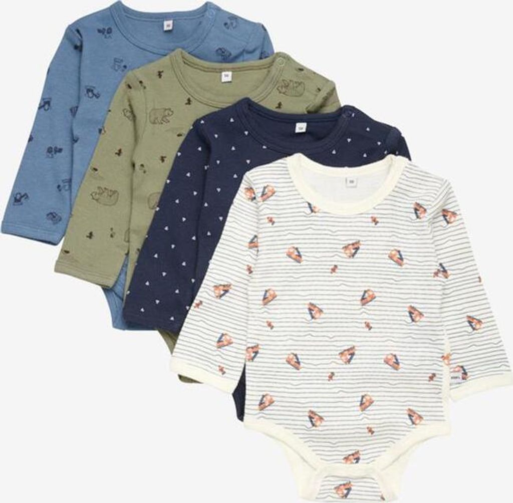 Pippi Langarmbodys Jungen 4er Pack marine grün 62