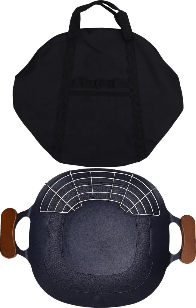Poêle à griller ronde pour barbecue coréen extérieur et camping Noir