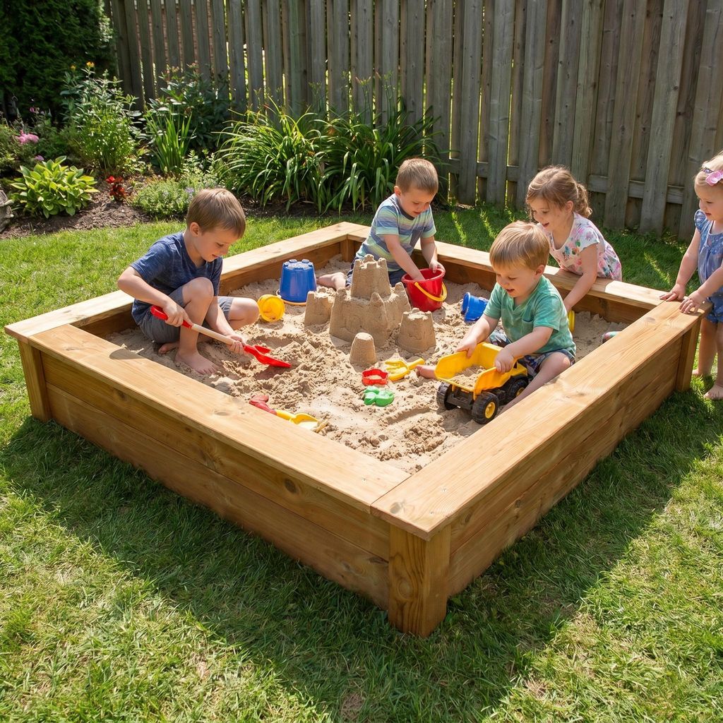 EmsCraft24 Sandkasten imprägniert aus 28mm Holz – 190x190cm Produktbild 