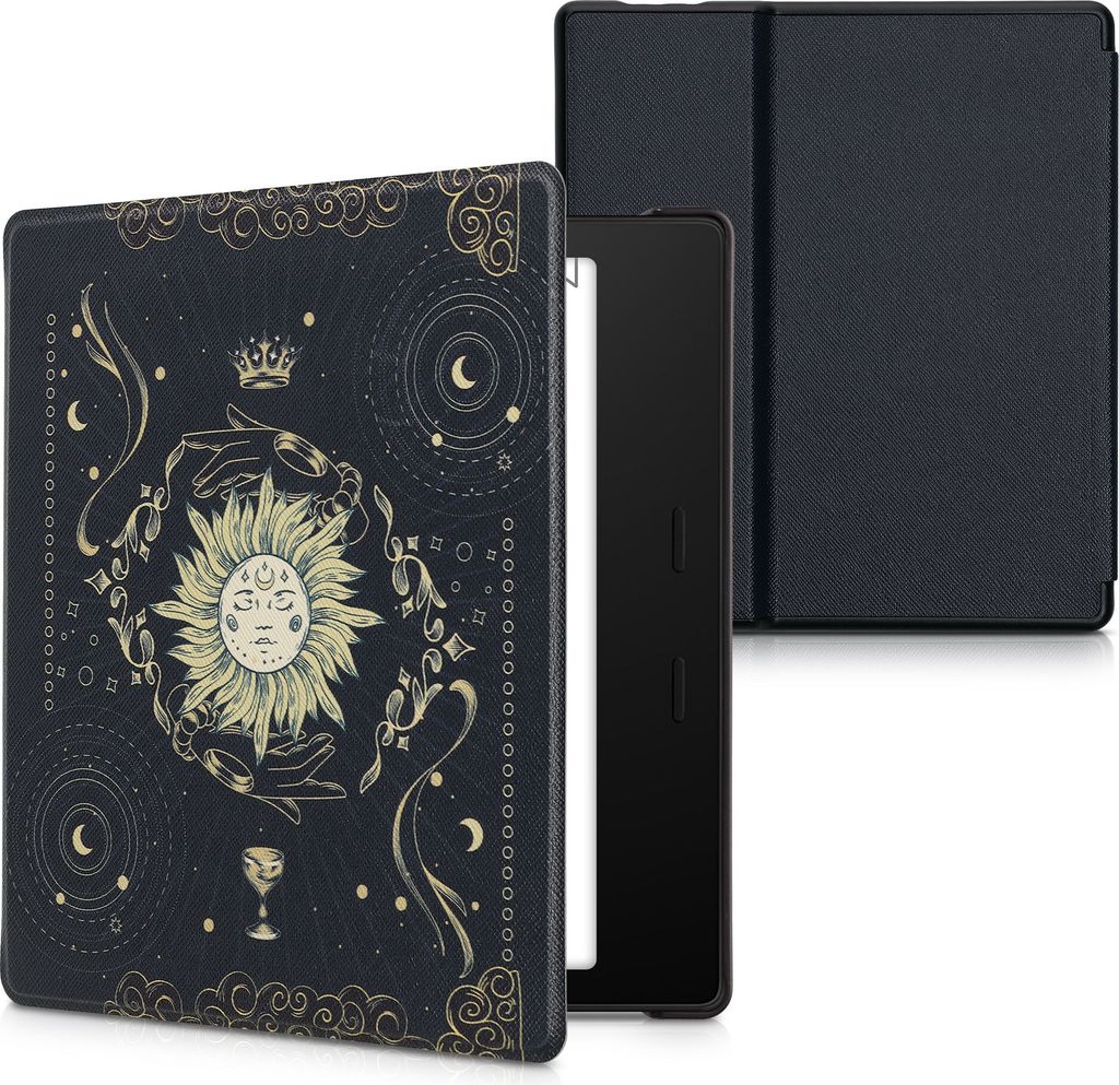 kwmobile Schutzhülle für Amazon Kindle Oasis 10. Generation Hülle - eReader Flip Case mit Auto Sleep Funktion - Tarot Karten mit Dunkelblau Gelb
