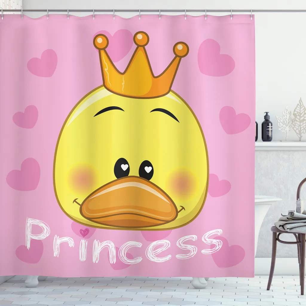 ABAKUHAUS Tenda Bagno Antimuffa | Design Anatra Rosa Giallo 175x200