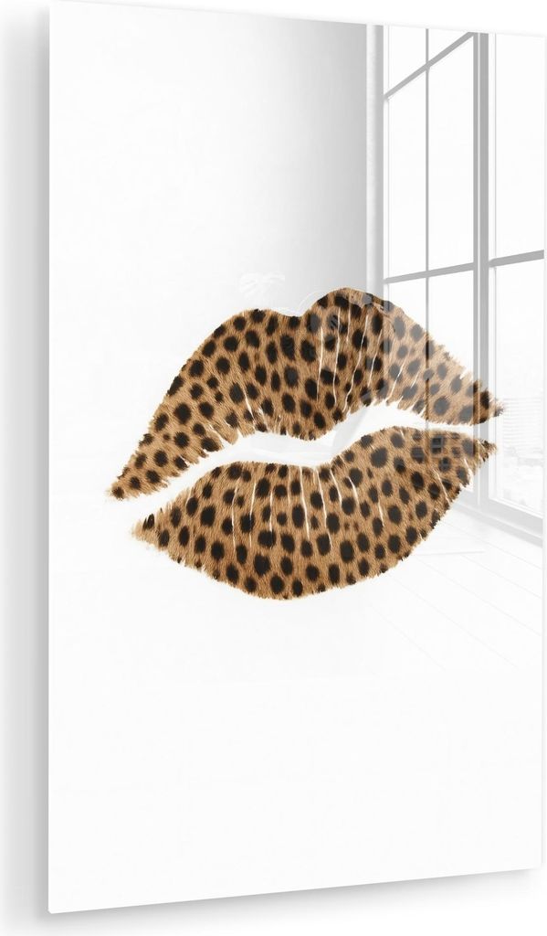 MuchoWow Glasbilder - Bilder auf Wandbild - Foto auf Glas Lippe - Pantherdruck - Minimalistisch - Weiß 40x60 cm Wanddekoration aus Glas - Acrylgla...