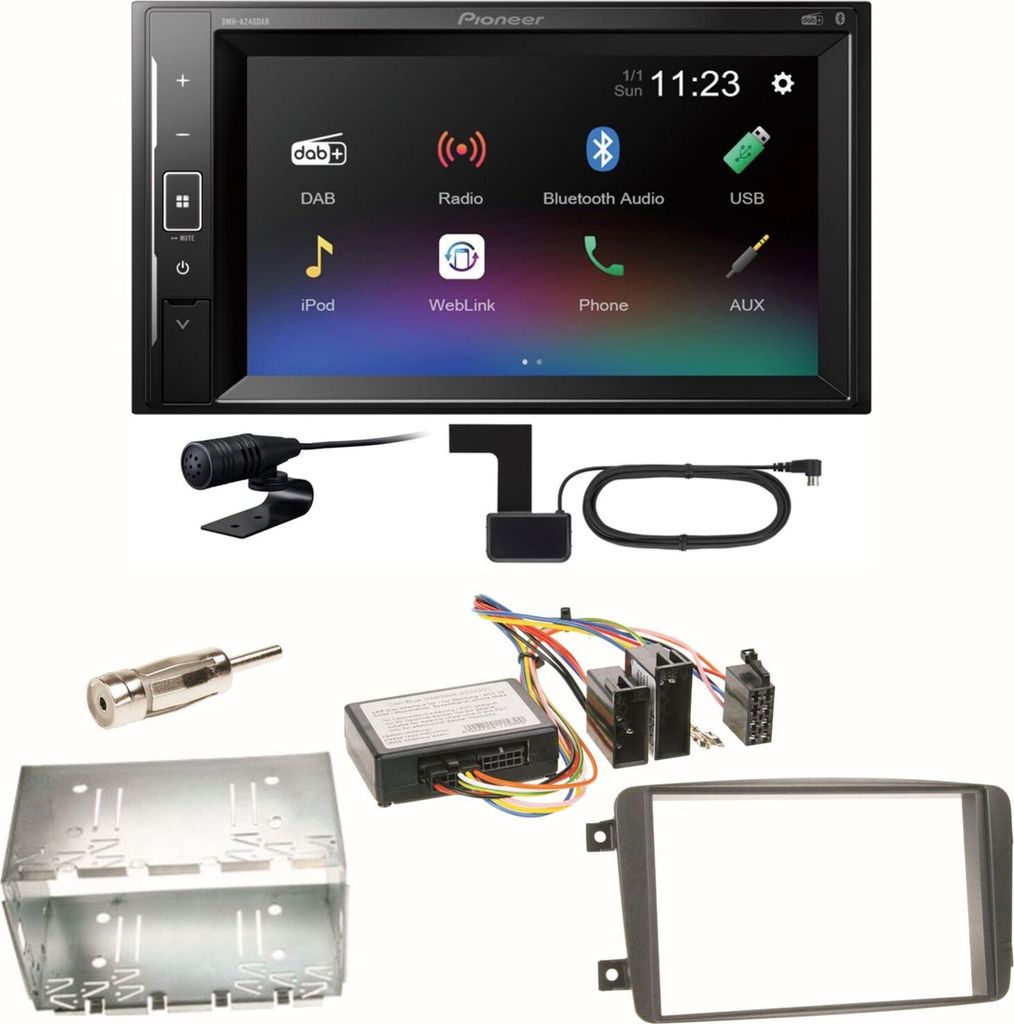 Pioneer DMH-A240DAB Digitalradio Bluetooth Einbauset für Mercedes C-Klasse W203 CLK W208 W209