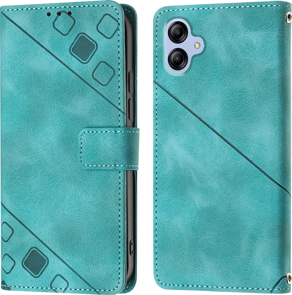 Custodia Samsung Galaxy A04E Verde in Pelle con Rilievo e Stand