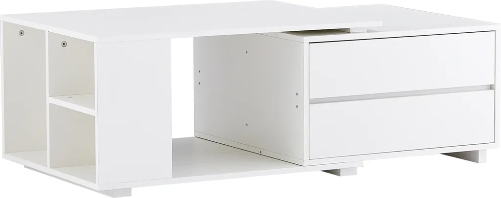CLIPOP Table basse extensible blanche LED - 4 Tiroirs et Étagère Bois