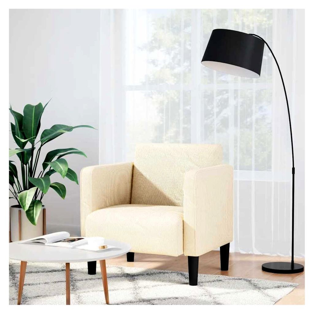 Sessel mit Armlehnen in Creme 54 cm aus Cordstoff, Fernsehsessel, Relaxsessel, Einzelsofa, Wohnzimmer Sessel, Polstersofa