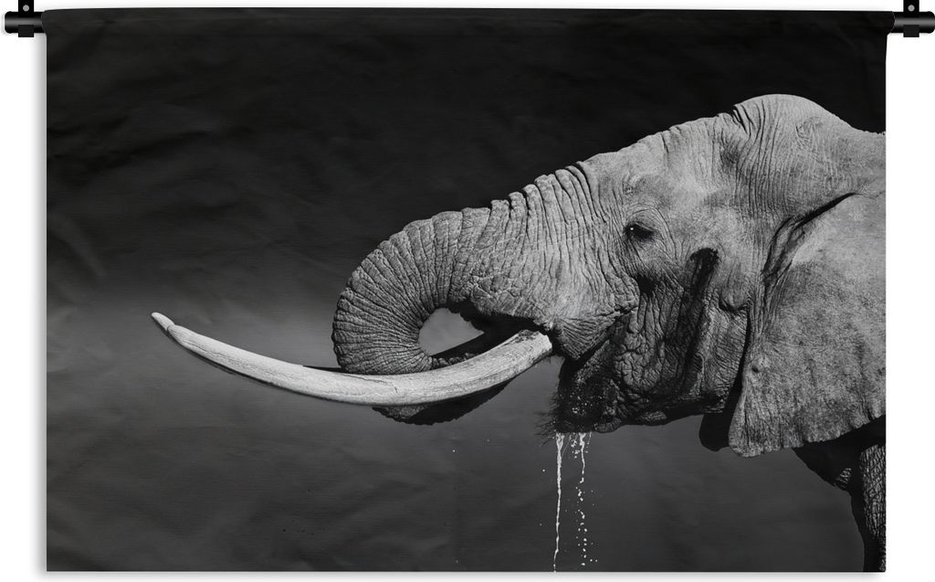 MuchoWow Wandteppich Wandbehang Elefant - Wasser - Schwarz - Weiß 60x40 cm Tapisserie Dekoration Wandtuch - Wanddekorationen