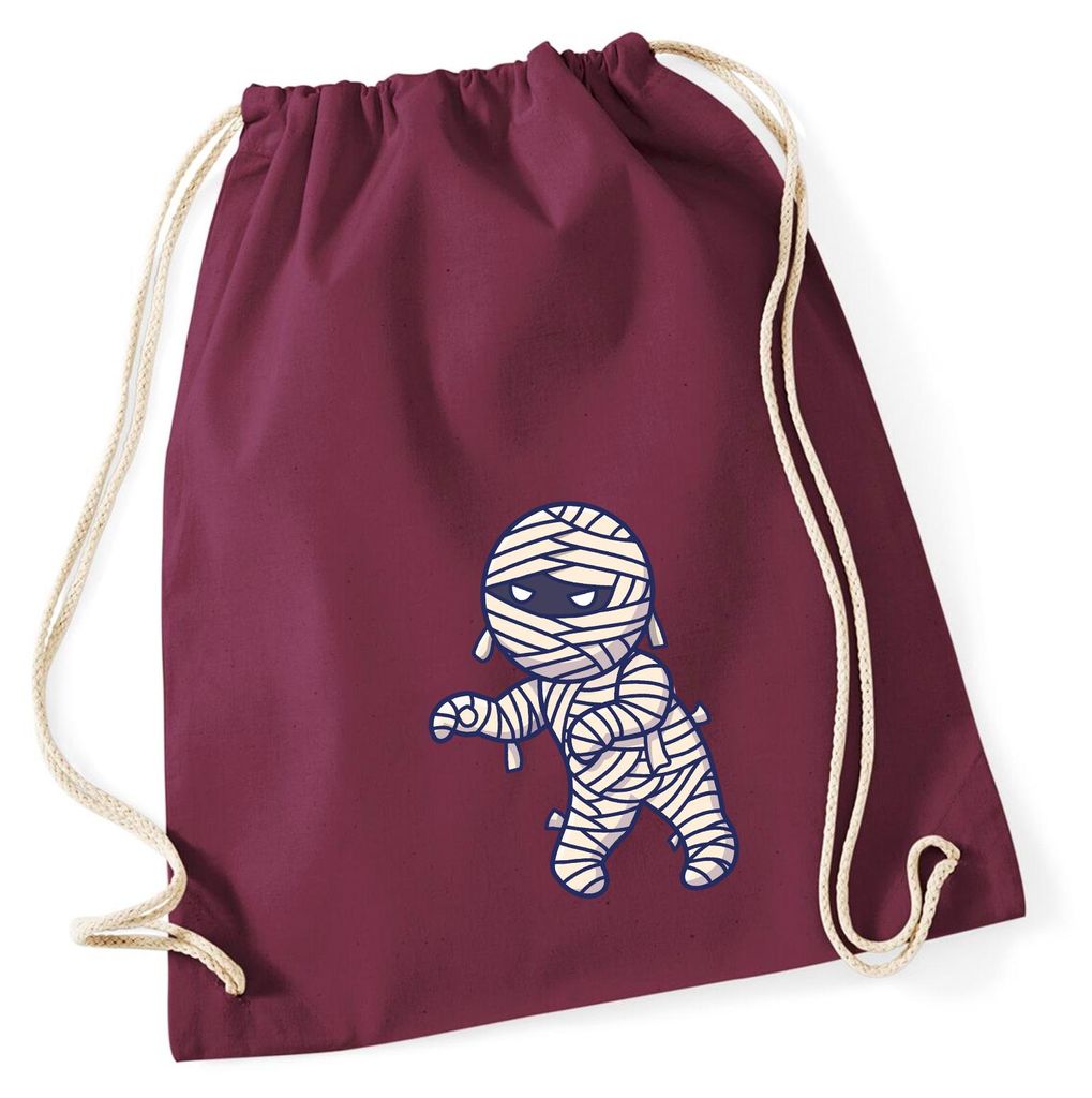 Huuraa Turnbeutel Mumie Comic 12 Liter Burgundy Baumwolle Rucksack Geschenkidee