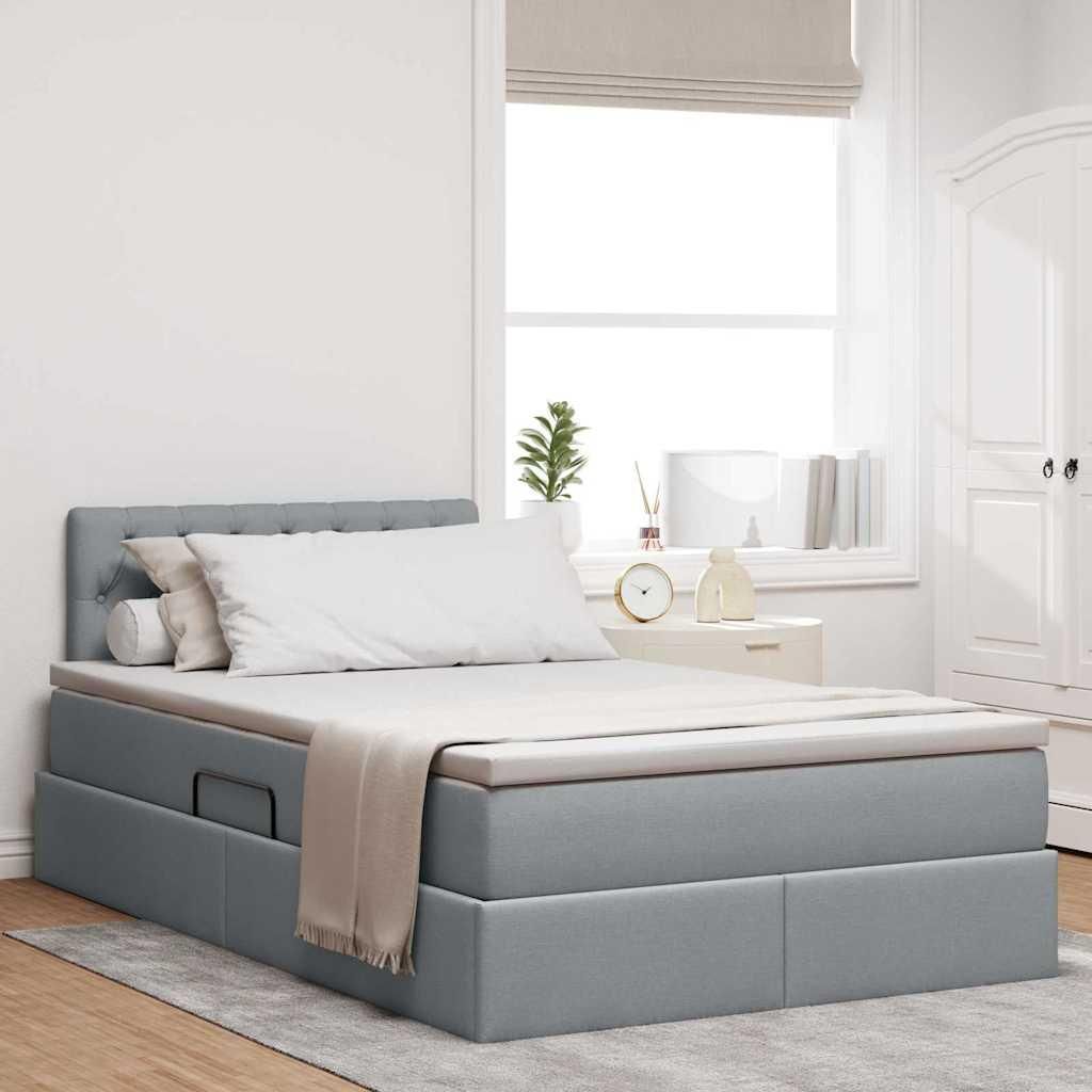 Maison Exclusive - Bett mit Stauraum und LED mit LED Hellgrau 120 x 190 cm Stoff