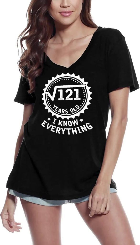 Damen Grafik T-Shirt V-Ausschnitt Quadratwurzel 121 ich weiß alles - Mathe-Liebhaber-Lehrer – Square Root 121 I Know Everything - Math Lover Tea...