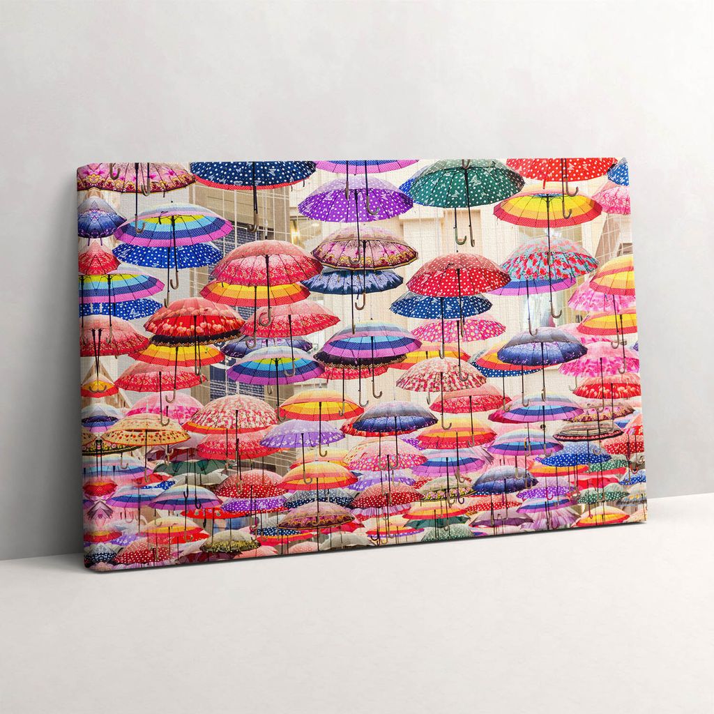 Bunte Regenschirme – Leinwandbild Wandbild – 30x20 cm – Leinwandbilder – Wandbilder – Schlafzimmer – Flur