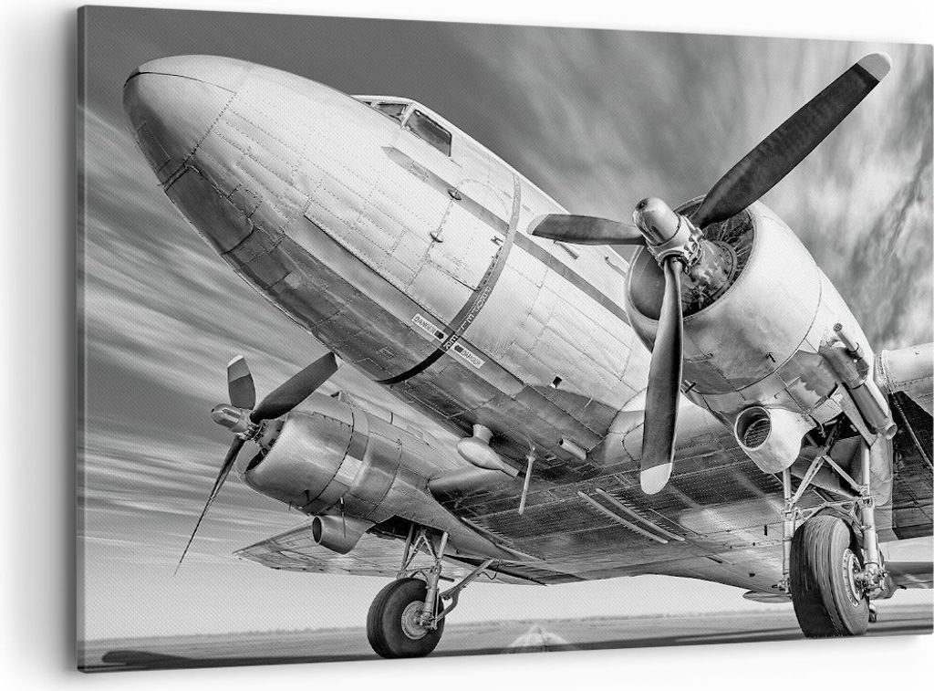 Bild auf Leinwand - Leinwandbild - Einteilig - Flugzeug Retro Flugzeug - 100x70cm - Wand Bild - Wanddeko - Wandbilder - Leinwanddruck - Bilder - Wa...