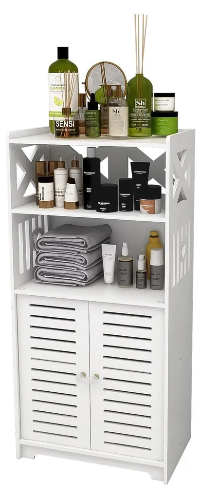 Meuble salle de bains moderne blanc avec grands tiroirs de rangement