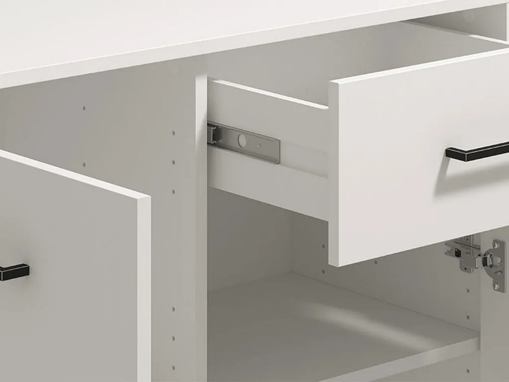 Buffet Blanc Laerruu 90 cm de Haut avec Rangement Double Étagère Robuste - 7