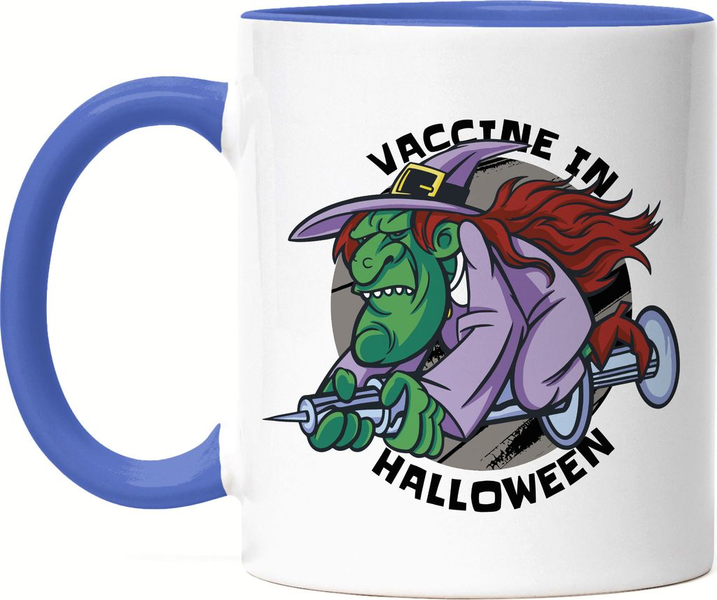Vaccine In Halloween Tasse Blau Hexenbesen Monster Hexer Spooky Corona Virus Geschenk Lockdown