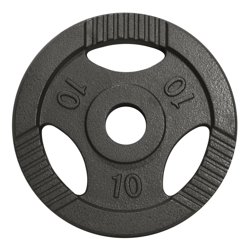 GORILLA SPORTS Olympia Hantelscheiben - 10kg Gewichte, 50mm Bohrung, Tri-Grip, aus Gusseisen, Silber - Gewichtsscheiben, Olympiascheiben