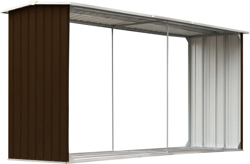 Abri de stockage pour bûches en métal marron 330 cm de long avec plancher