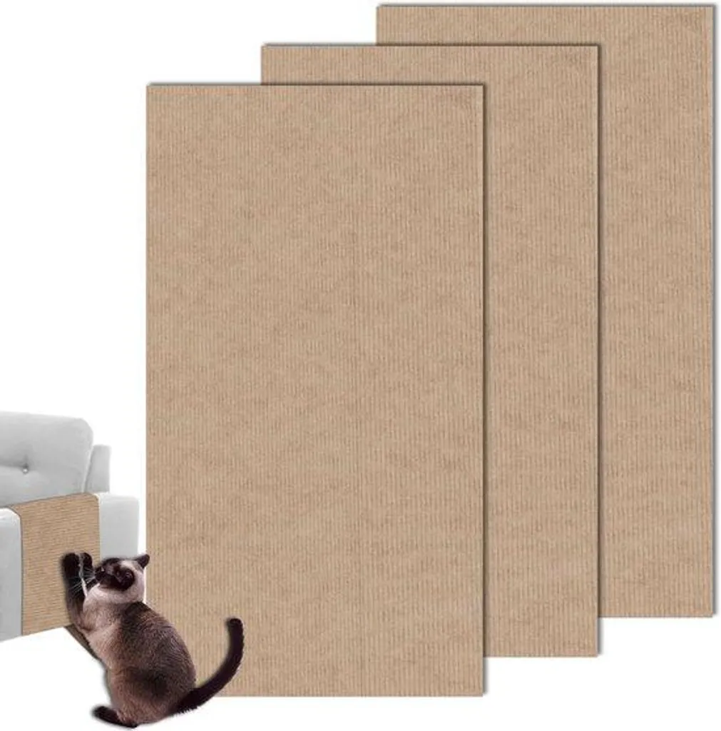 Griffoir mural adhésif pour chat lot de 3 tapis 100x30 cm coloris kaki