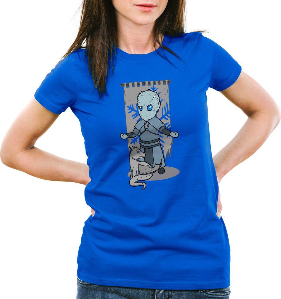 style3 Chibi Nachtkönig Damen T-Shirt weiße wanderer, Farbe:Blau, Größe:L