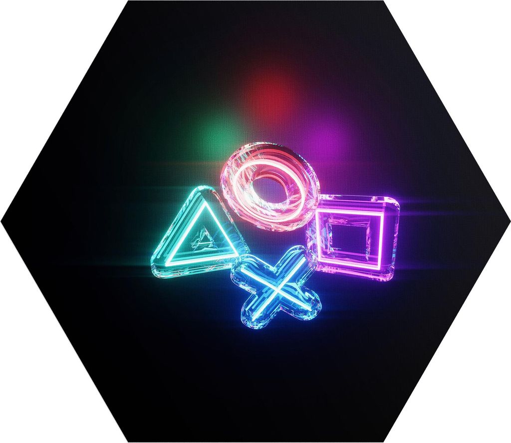 DEQORI Fototapete Sechseck 55x47,6 cm 'Neon Gaming Symbole' Wand Tapete Leinwand Sticker
