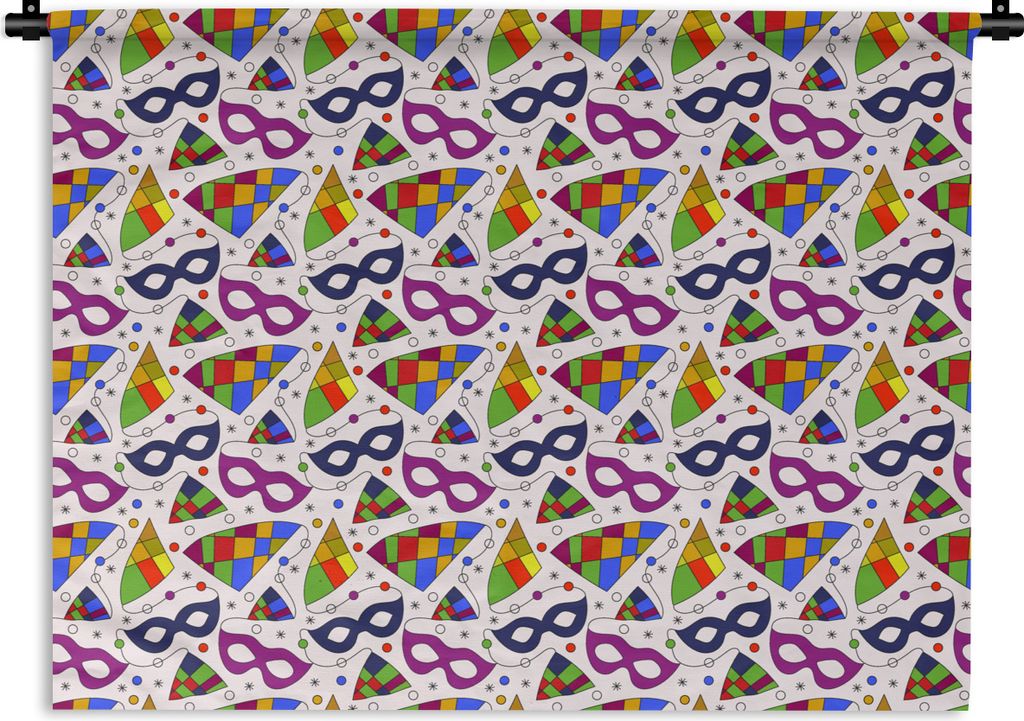 MuchoWow Wandteppich Wandbehang Karneval - Muster - Masken 120x90 cm Tapisserie Dekoration Wandtuch - Wohnen - Aufhänger für die Wand