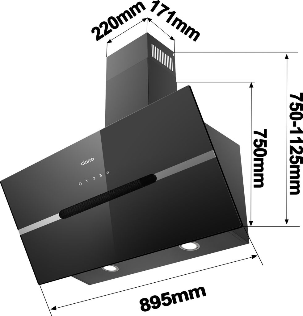 CIARRA Kopffreihaube A+++ 650 m³/h Dunstabzugshaube 90cm Produktbild 10