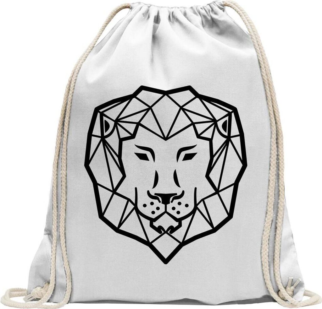 Kiwistar - Turnbeutel - weiss - Polygon Löwe Figur Tier Art - Fun Rucksack Sport Beutel Gymsack Baumwolle mit Ziehgurt