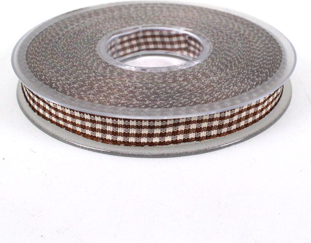 25m Dekoband kariert 10mm Antennenband 1cm Auto Geschenkband Schleifenband Karo, Farbe:braun
