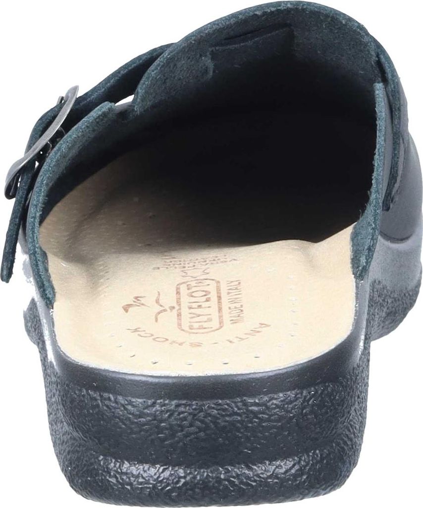 Fly Flot Damen Clog aus Leder mit Schnalle und Keilabsatz auftrittsdämpfend, Größe:39 EU, Farbe:Schwarz