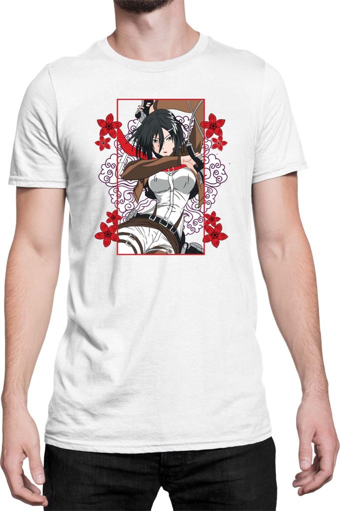 Herren T-Shirt Japan Anime Manga Attack Anime On Titan Mikasa Ackerman 02 Mikasa Strike, Man 2XL / Weiß