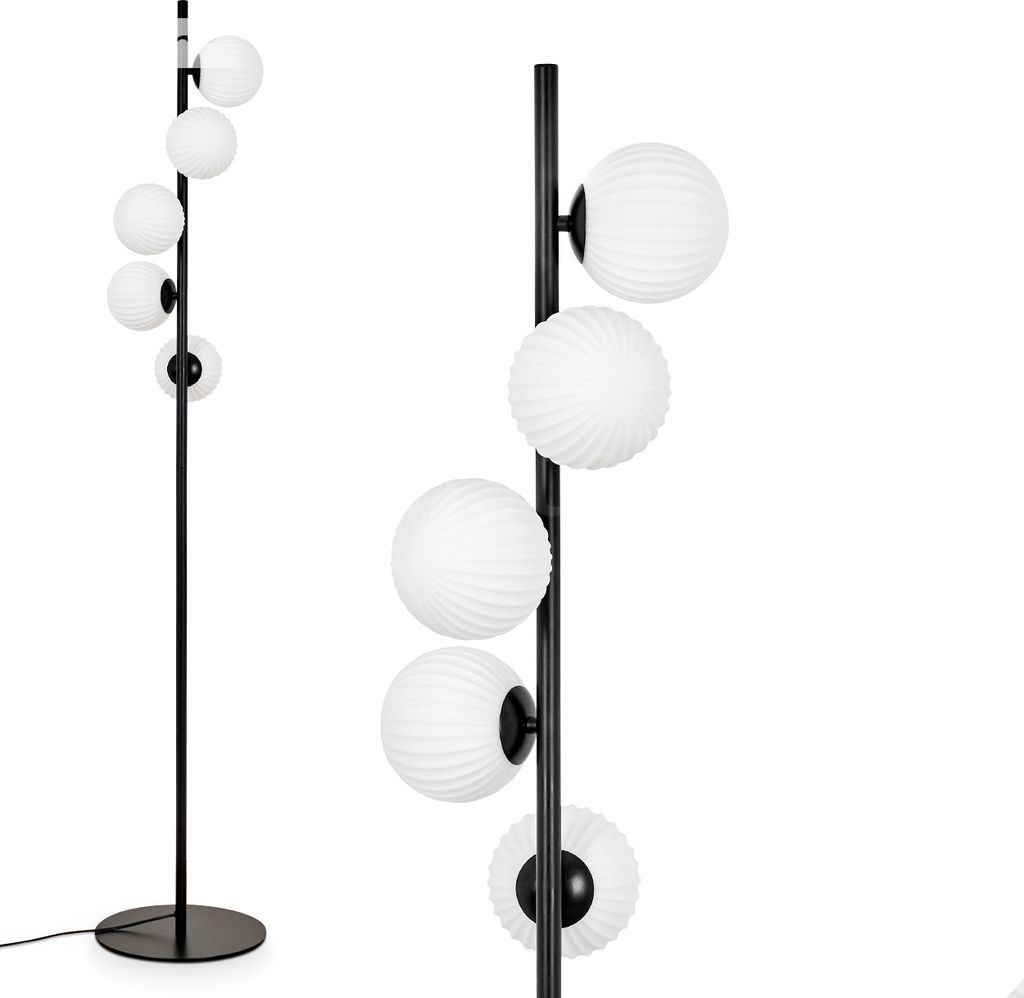 Garaguso Stehlampe aus Metall/Riffelglas in Schwarz/Weiß